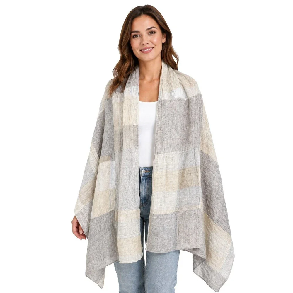 Marilu Italy Womens Lightweight Patchwork Scarf Beach Wrap Beige Tan 25